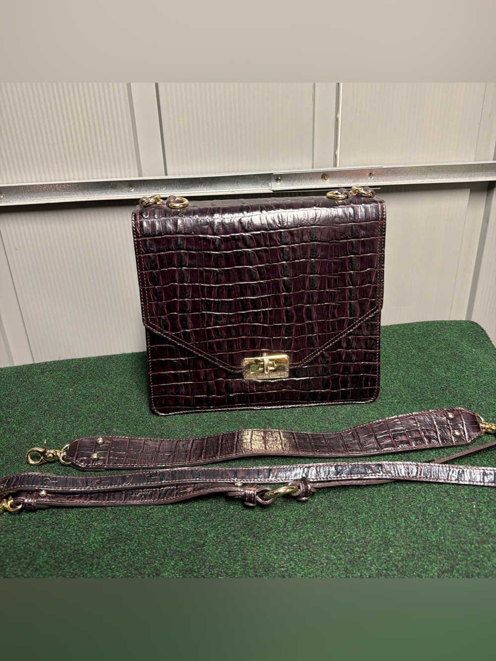 Brahmin Ophelia Brown Croc Embossed Leather Satchel Shoulder Crossbody Bag